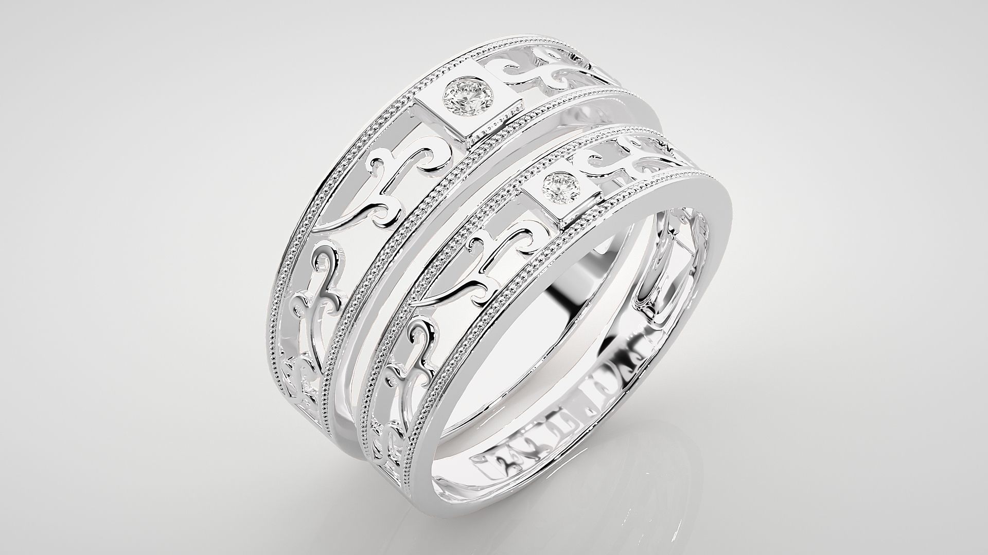 Climber Solitaire Couple Band Ring 3dm stl render detail 3D print model_8