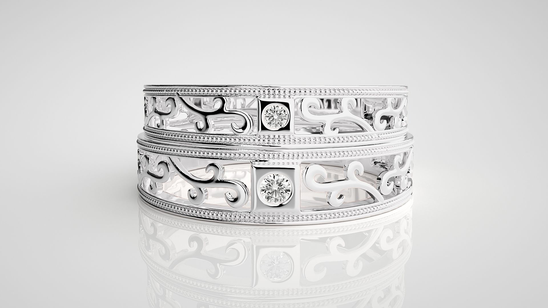 Climber Solitaire Couple Band Ring 3dm stl render detail 3D print model_7