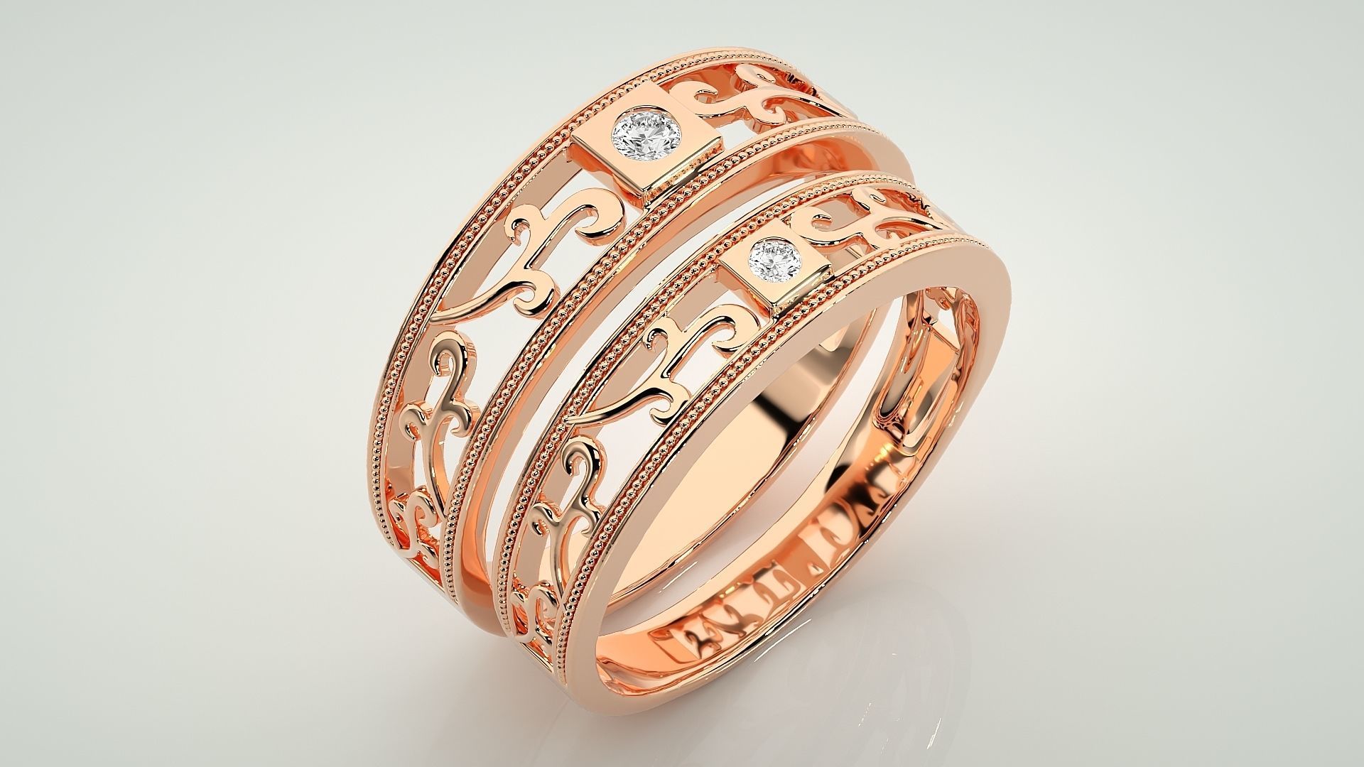 Climber Solitaire Couple Band Ring 3dm stl render detail 3D print model_4