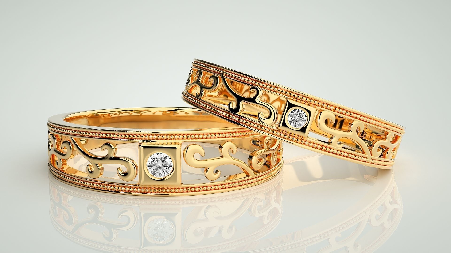 Climber Solitaire Couple Band Ring 3dm stl render detail 3D print model_9