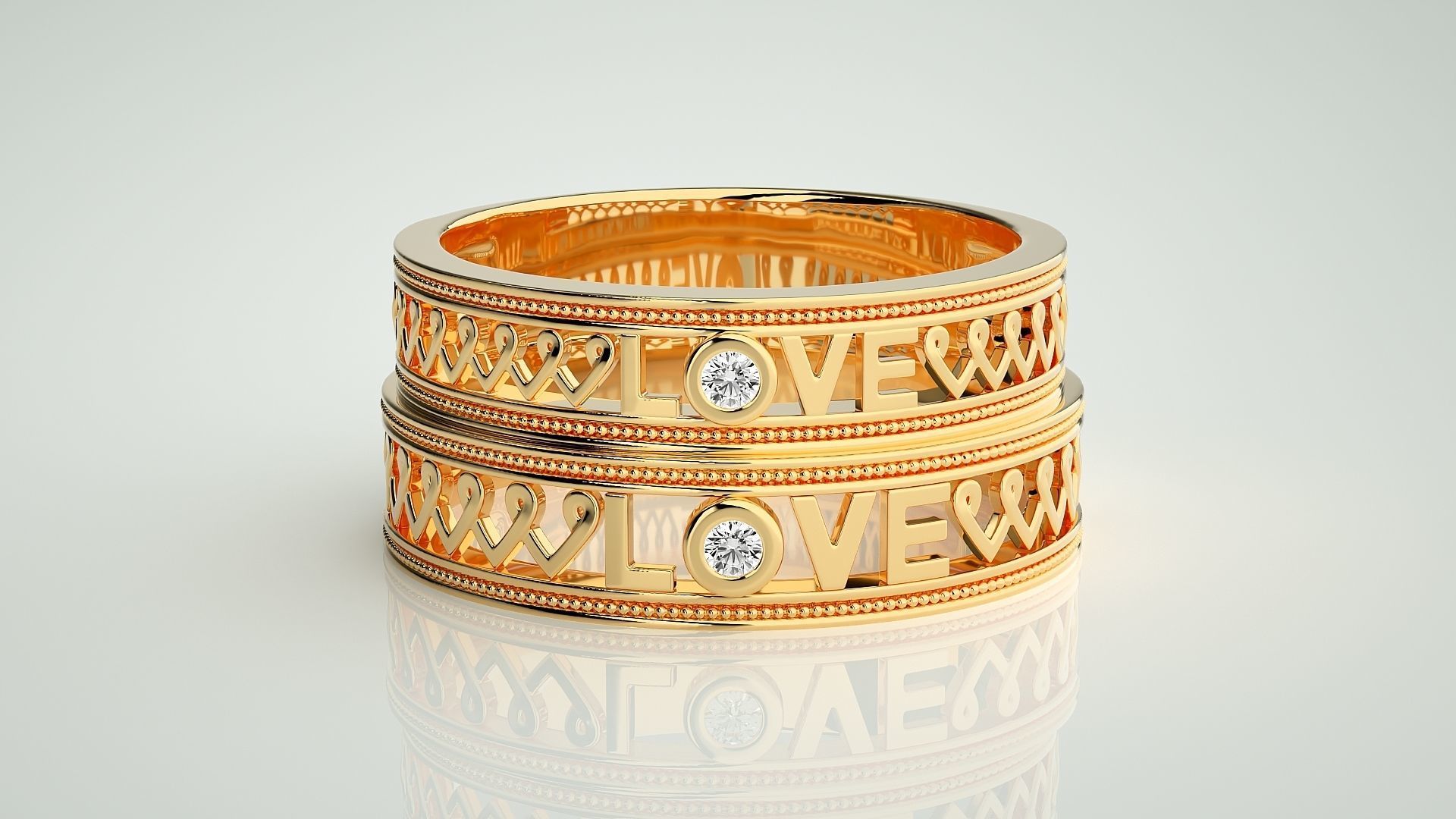 Love Valentine Solitaire Couple Band Ring 3dm stl render detail 3D print model_11