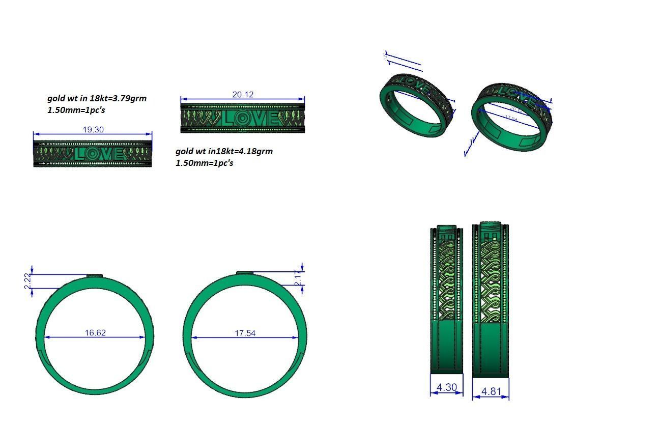 Love Valentine Solitaire Couple Band Ring 3dm stl render detail 3D print model_6