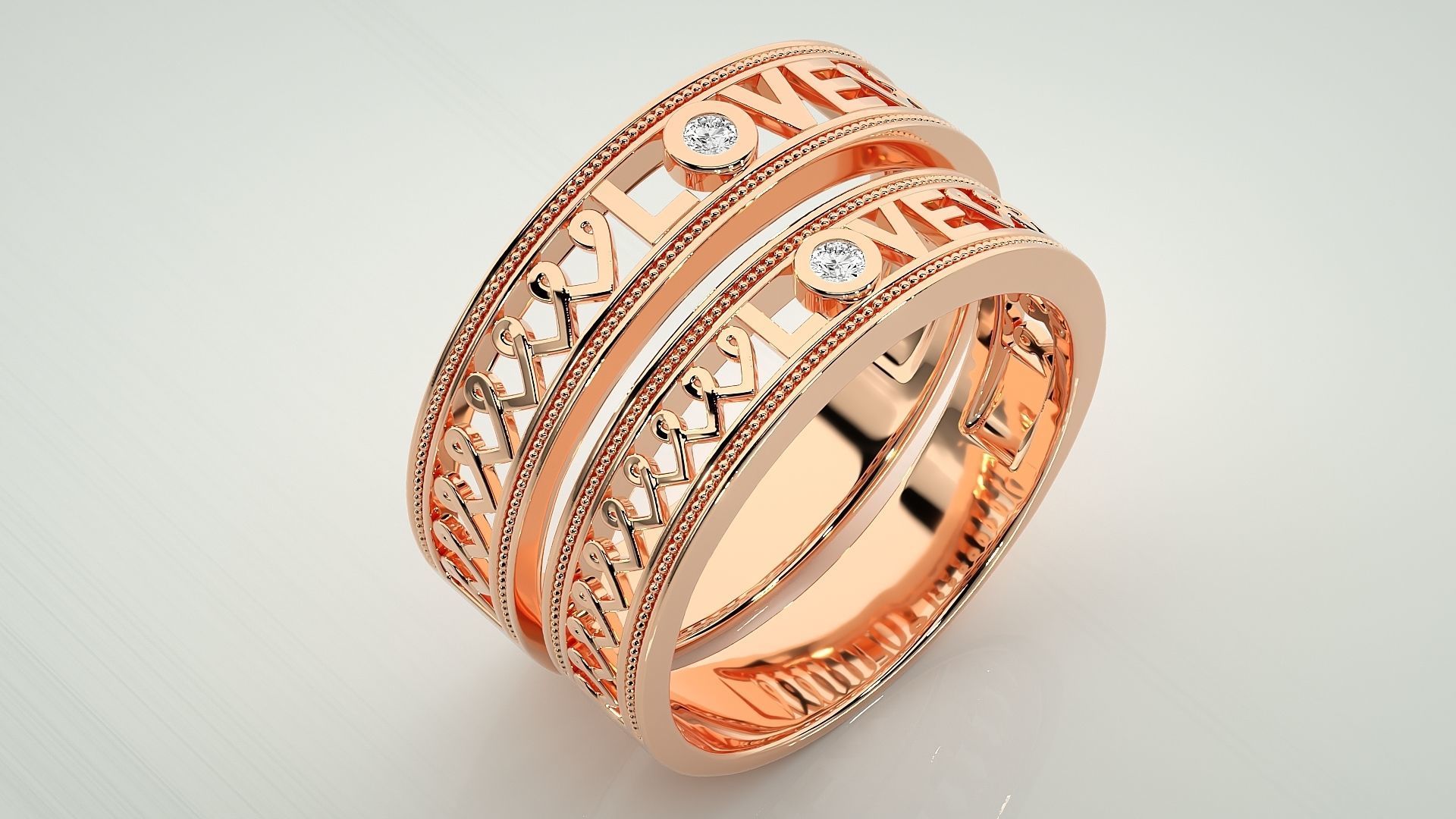 Love Valentine Solitaire Couple Band Ring 3dm stl render detail 3D print model_3