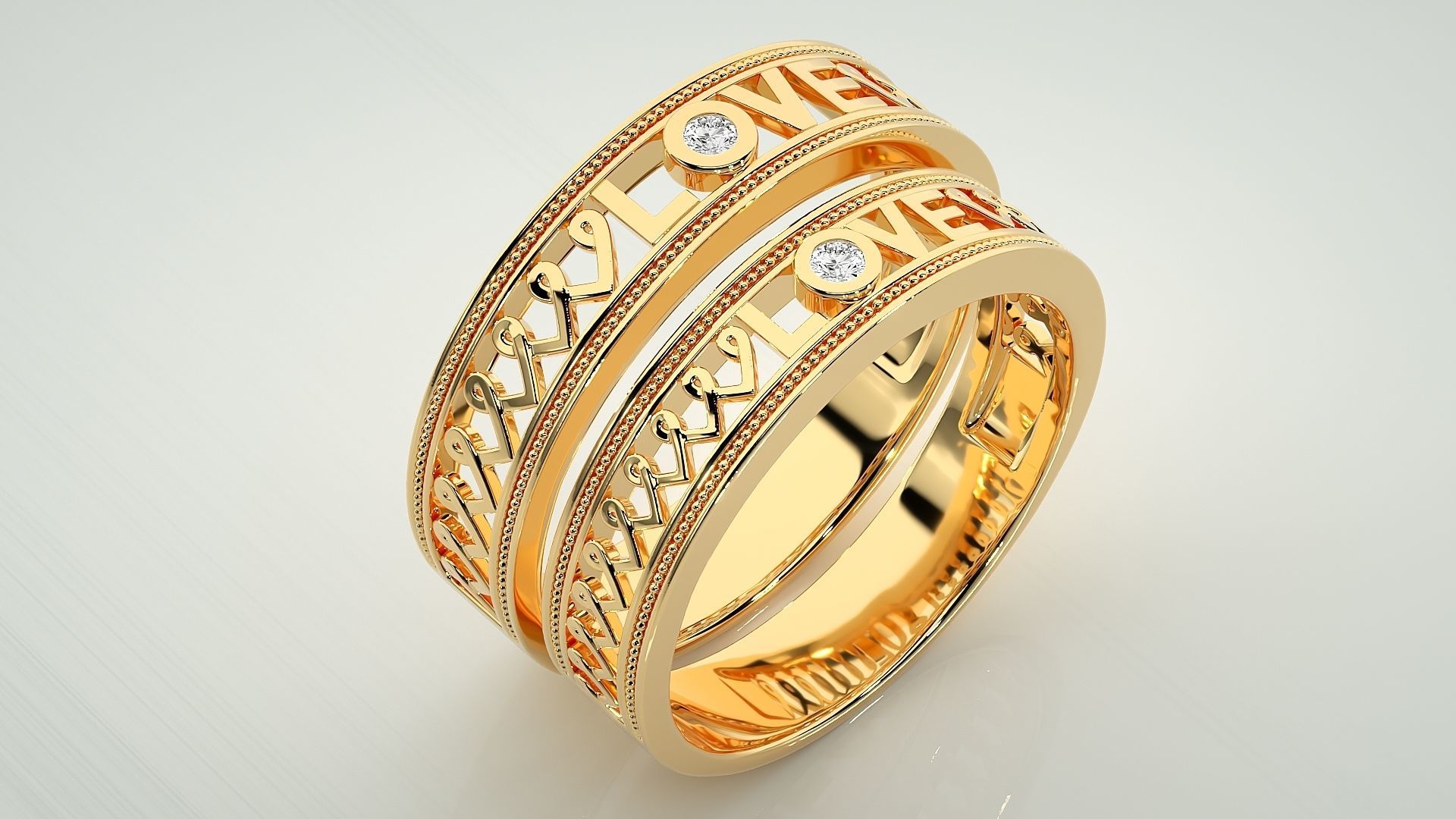 Love Valentine Solitaire Couple Band Ring 3dm stl render detail 3D print model_12