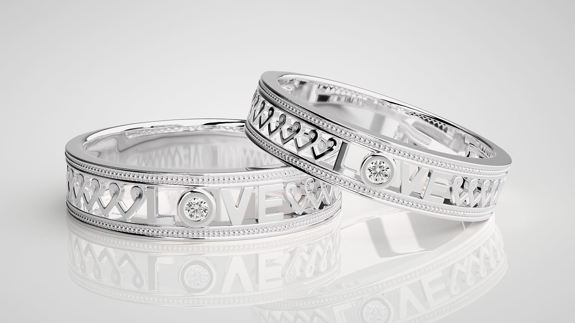 Love Valentine Solitaire Couple Band Ring 3dm stl render detail 3D print model_4