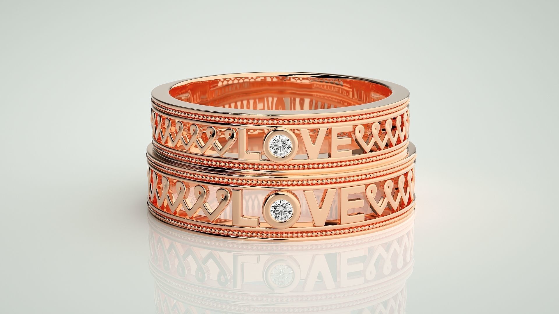 Love Valentine Solitaire Couple Band Ring 3dm stl render detail 3D print model_2