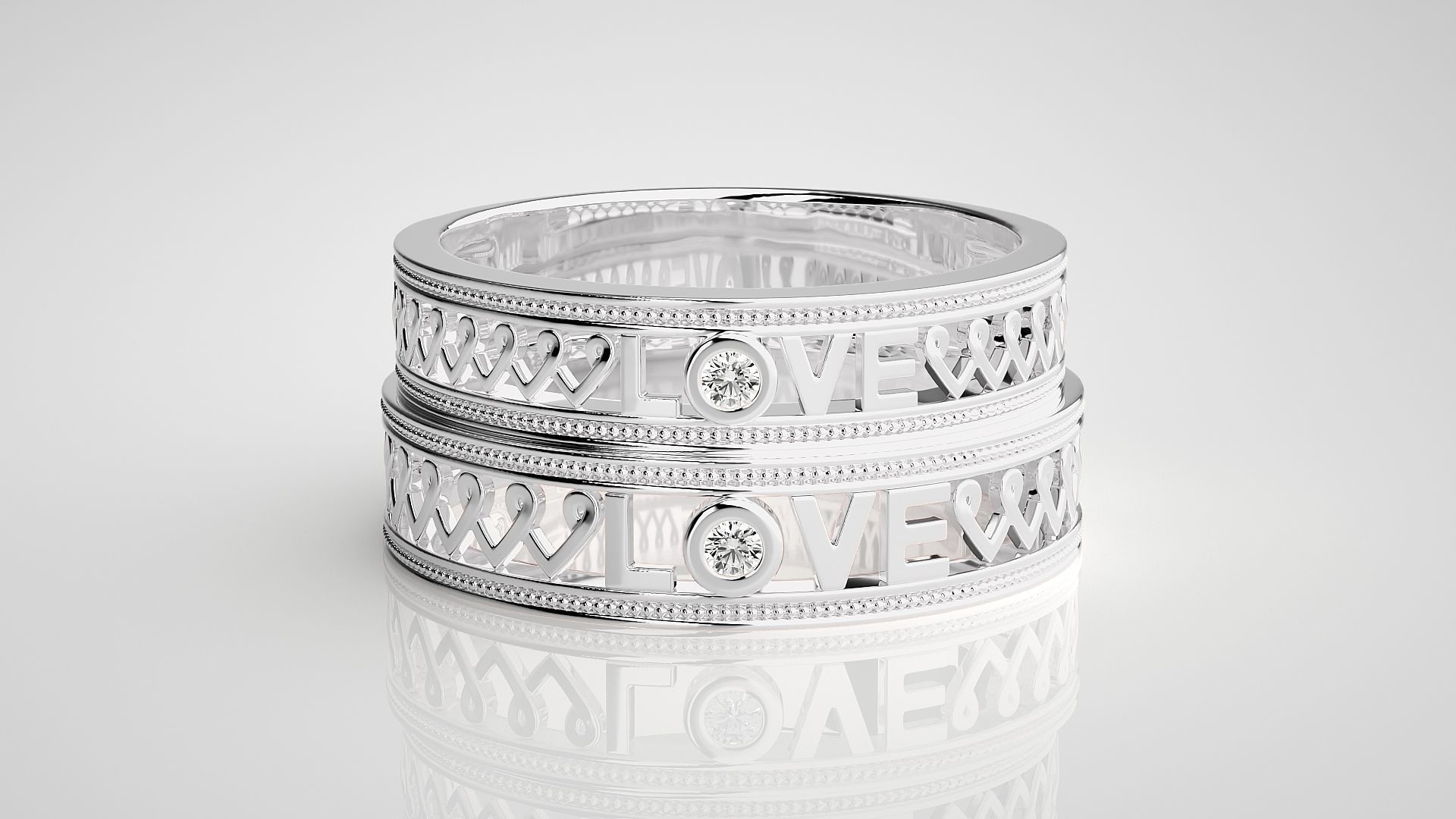 Love Valentine Solitaire Couple Band Ring 3dm stl render detail 3D print model_7