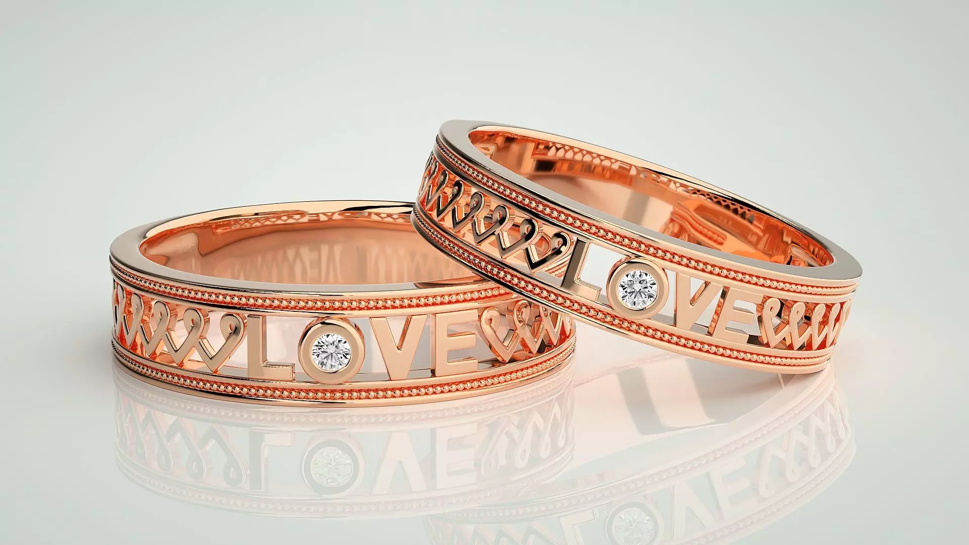 Love Valentine Solitaire Couple Band Ring 3dm stl render detail 3D print model_0