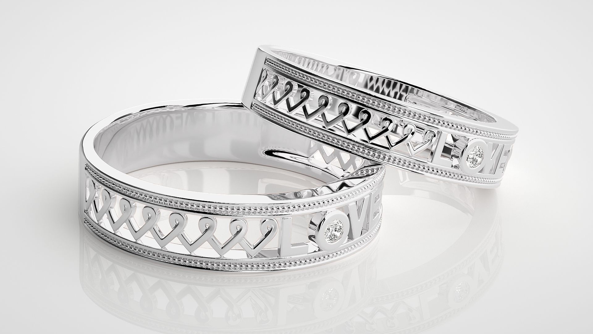 Love Valentine Solitaire Couple Band Ring 3dm stl render detail 3D print model_5