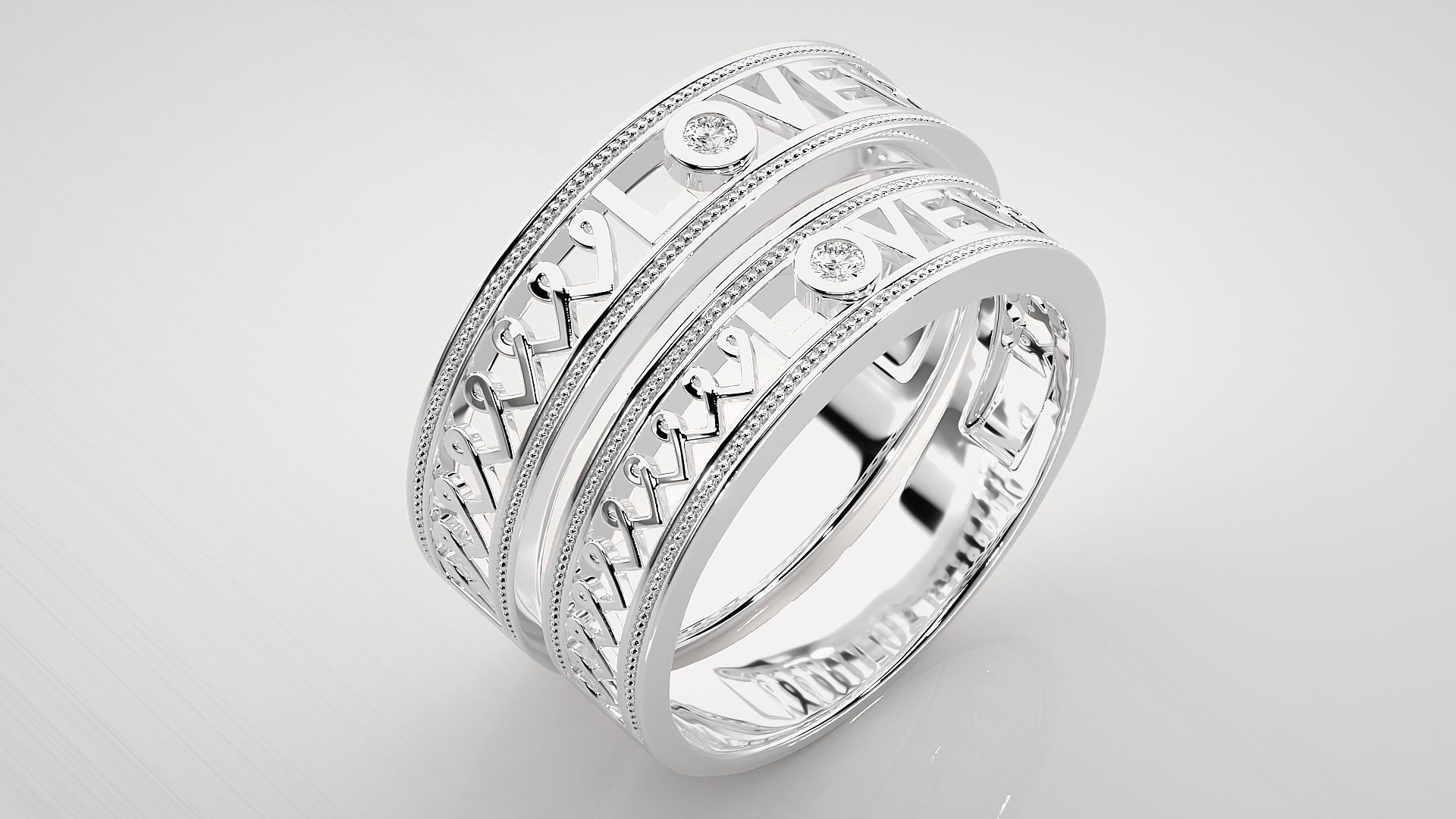 Love Valentine Solitaire Couple Band Ring 3dm stl render detail 3D print model_8
