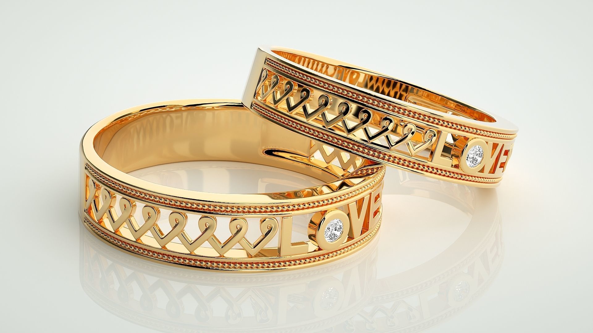 Love Valentine Solitaire Couple Band Ring 3dm stl render detail 3D print model_10