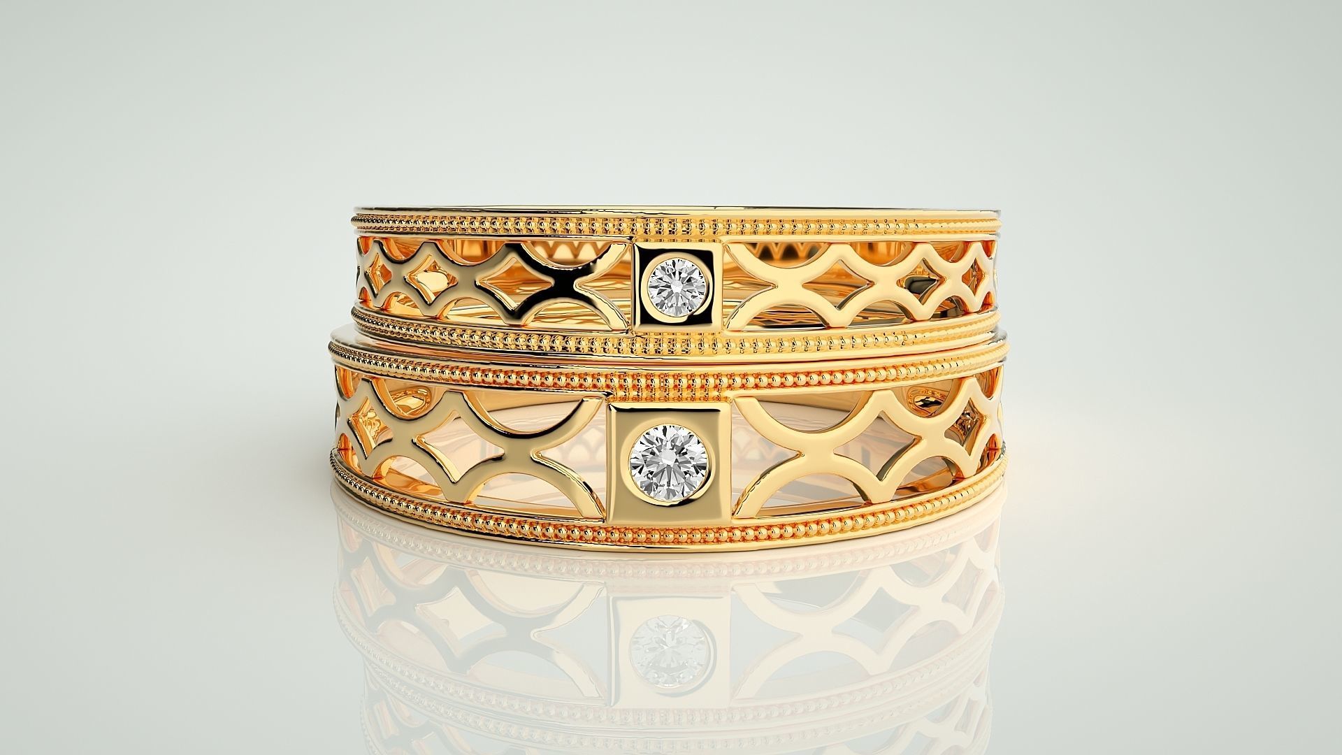 Mesh  Solitaire Couple Band Ring 3dm stl render detail 3D print model_11