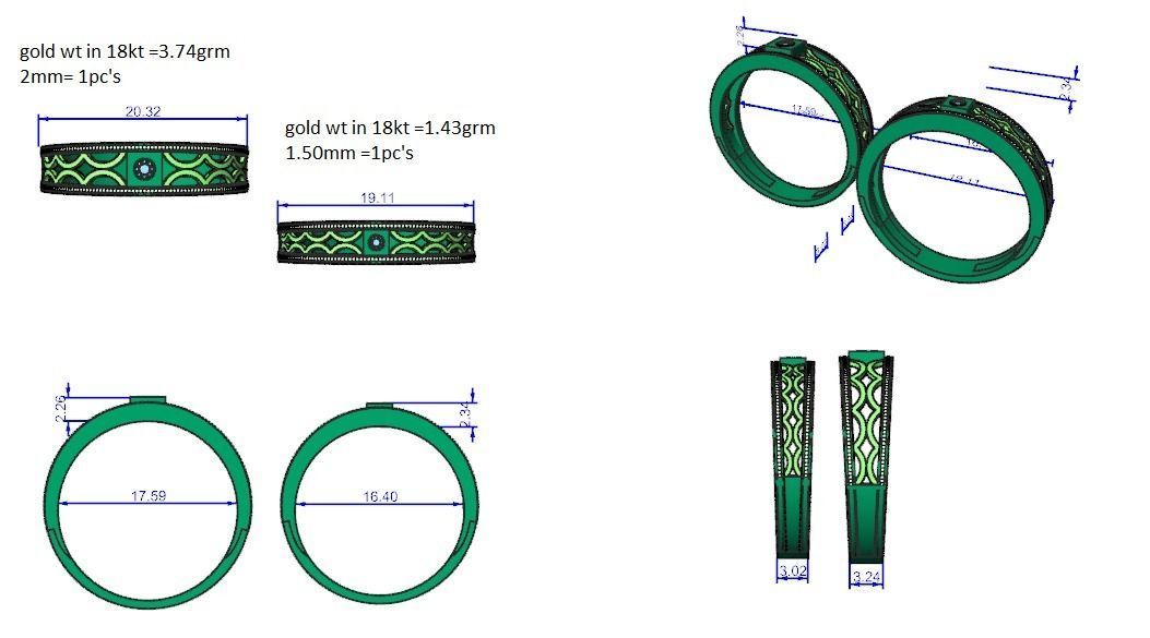 Mesh  Solitaire Couple Band Ring 3dm stl render detail 3D print model_3