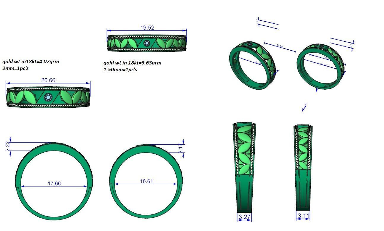 Solitaire Leaf Couple Band Ring 3dm stl render detail 3D print model_6