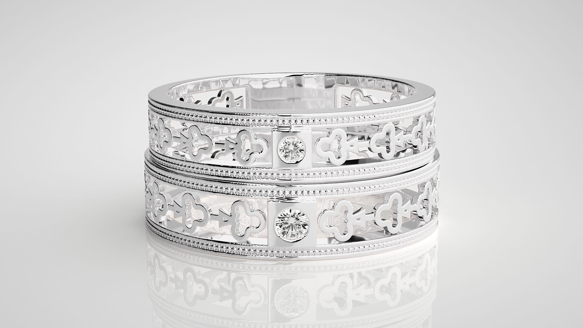 Clubs Theme Solitaire Couple Band Ring 3dm stl render detail 3D print model_7