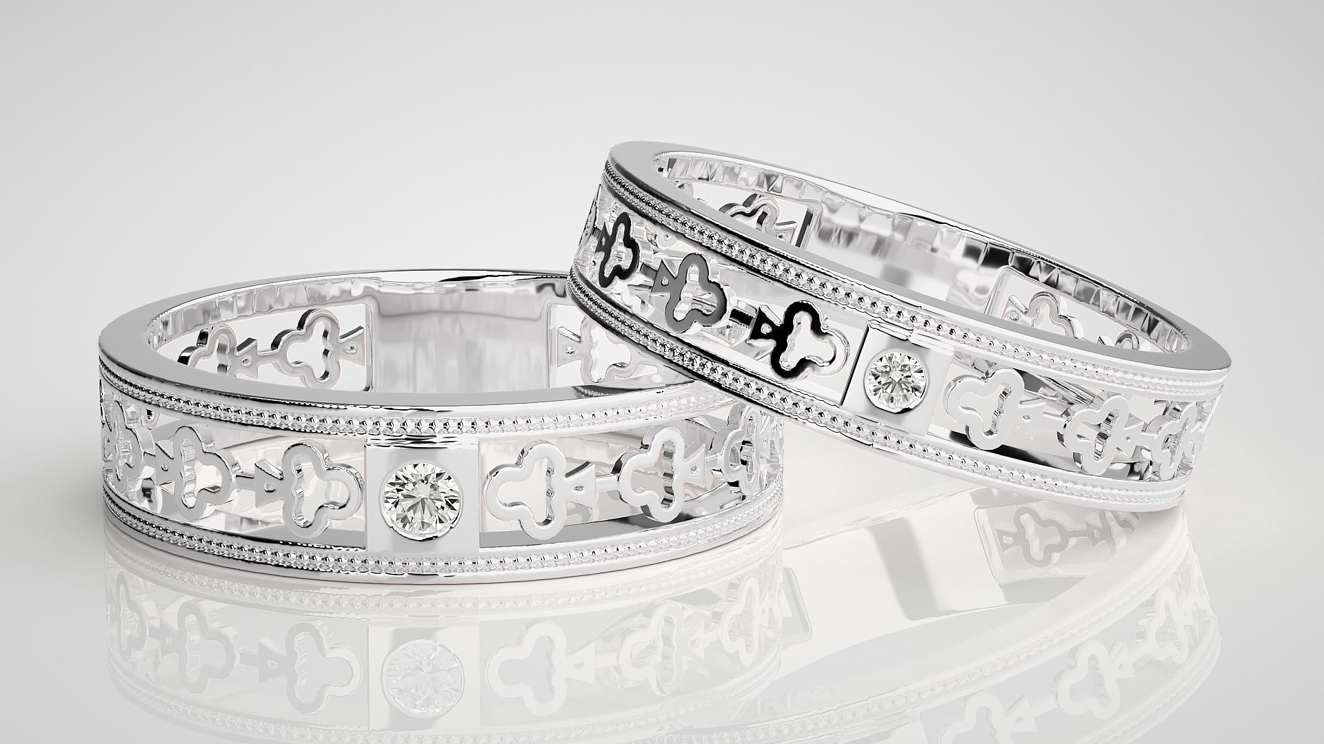 Clubs Theme Solitaire Couple Band Ring 3dm stl render detail 3D print model_5