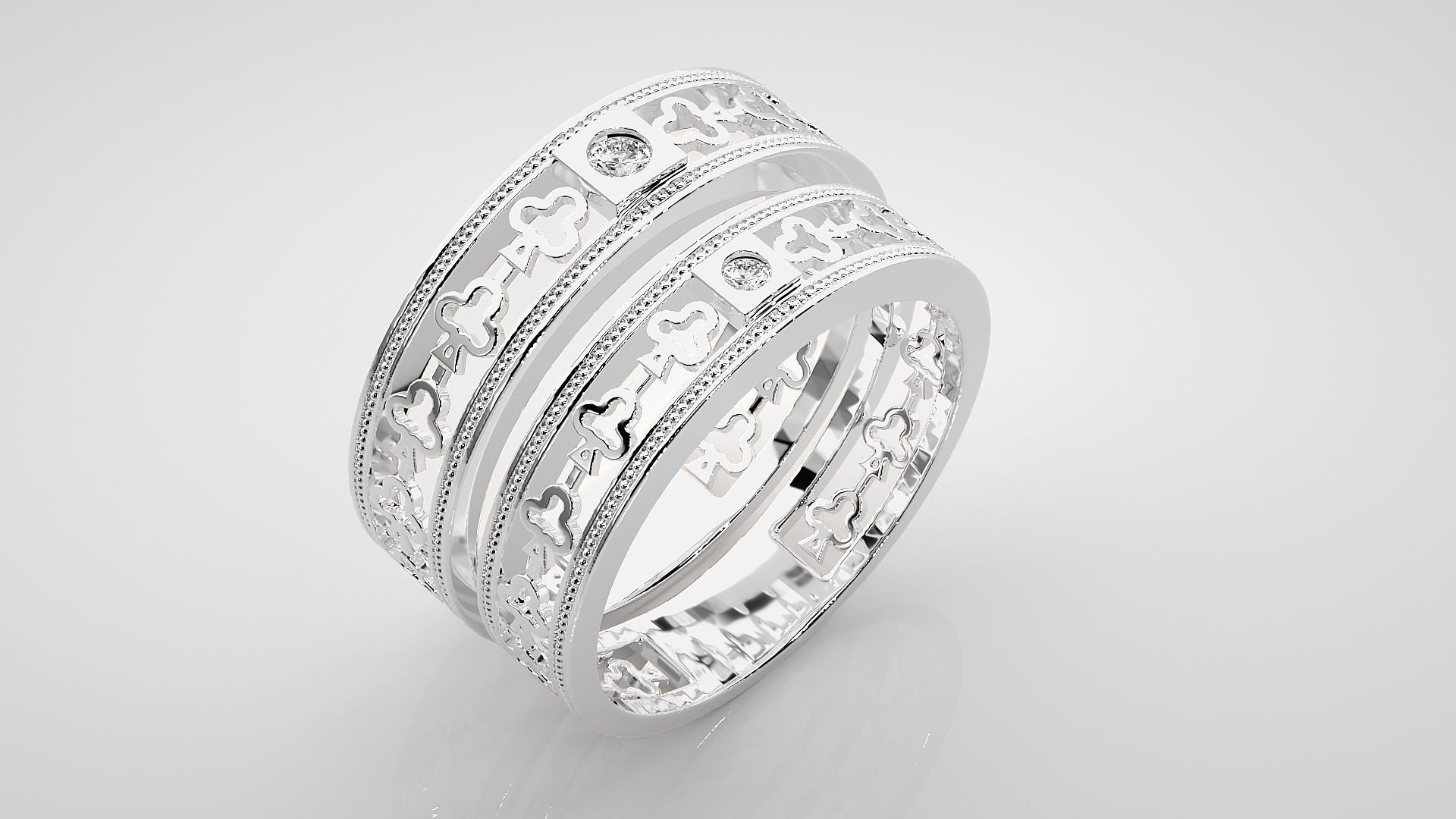 Clubs Theme Solitaire Couple Band Ring 3dm stl render detail 3D print model_8