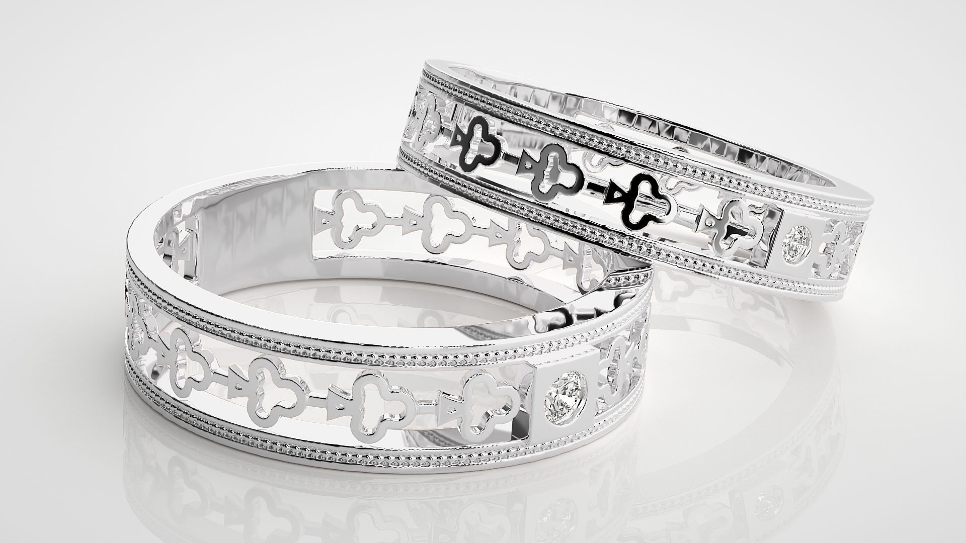 Clubs Theme Solitaire Couple Band Ring 3dm stl render detail 3D print model_6