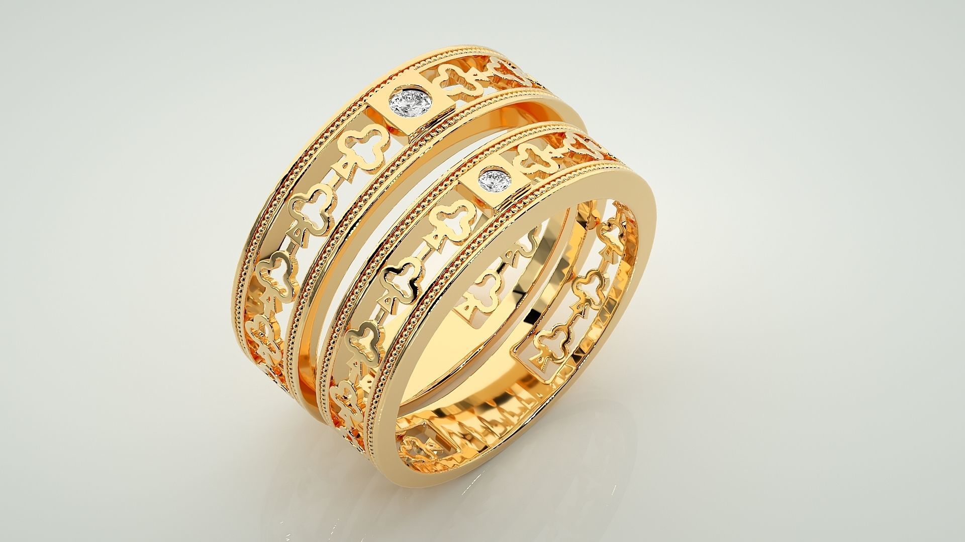 Clubs Theme Solitaire Couple Band Ring 3dm stl render detail 3D print model_12