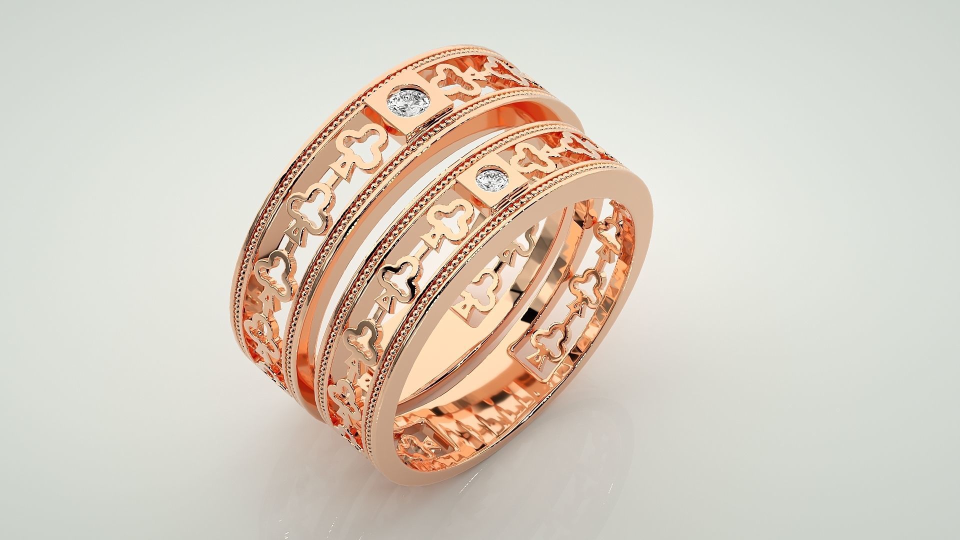 Clubs Theme Solitaire Couple Band Ring 3dm stl render detail 3D print model_4