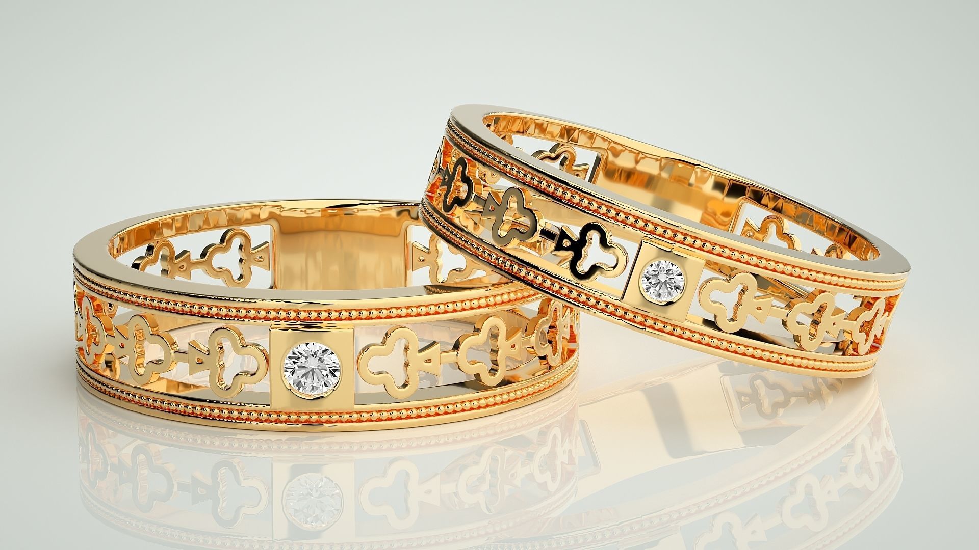 Clubs Theme Solitaire Couple Band Ring 3dm stl render detail 3D print model_9