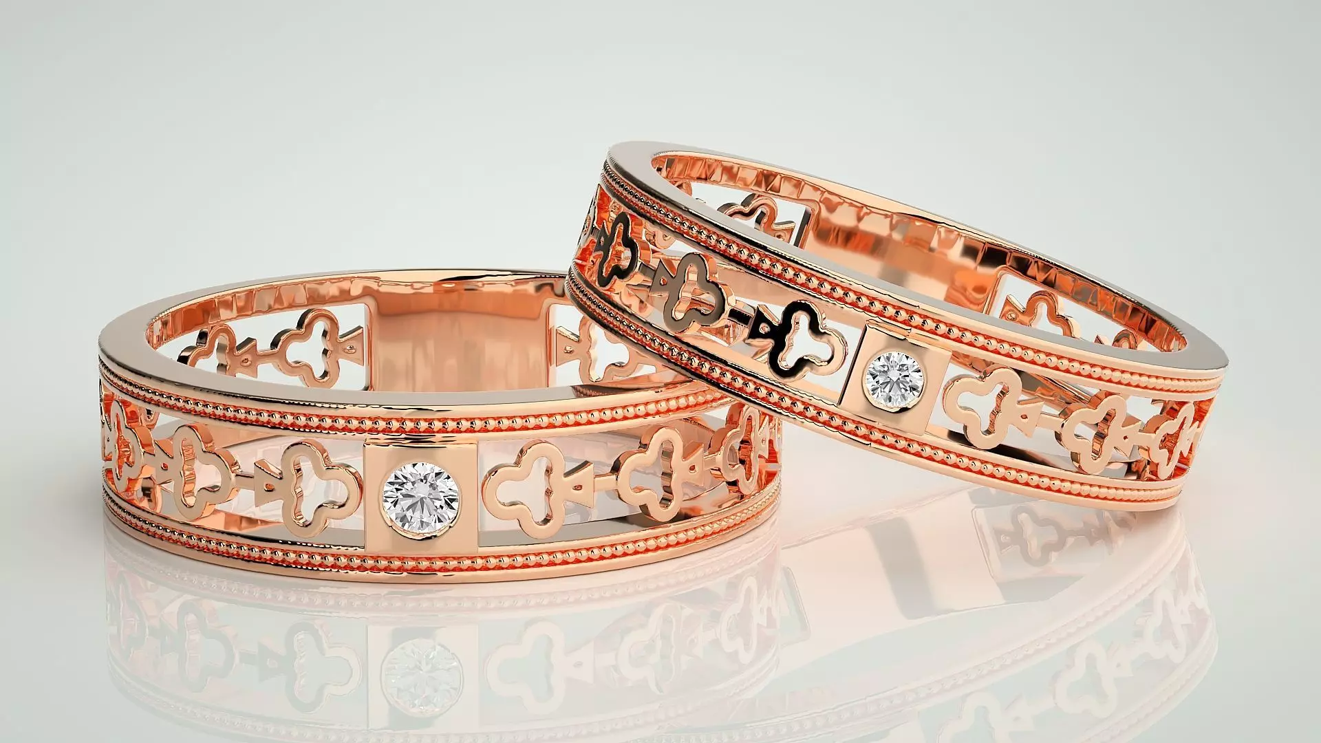 Clubs Theme Solitaire Couple Band Ring 3dm stl render detail 3D print model_0