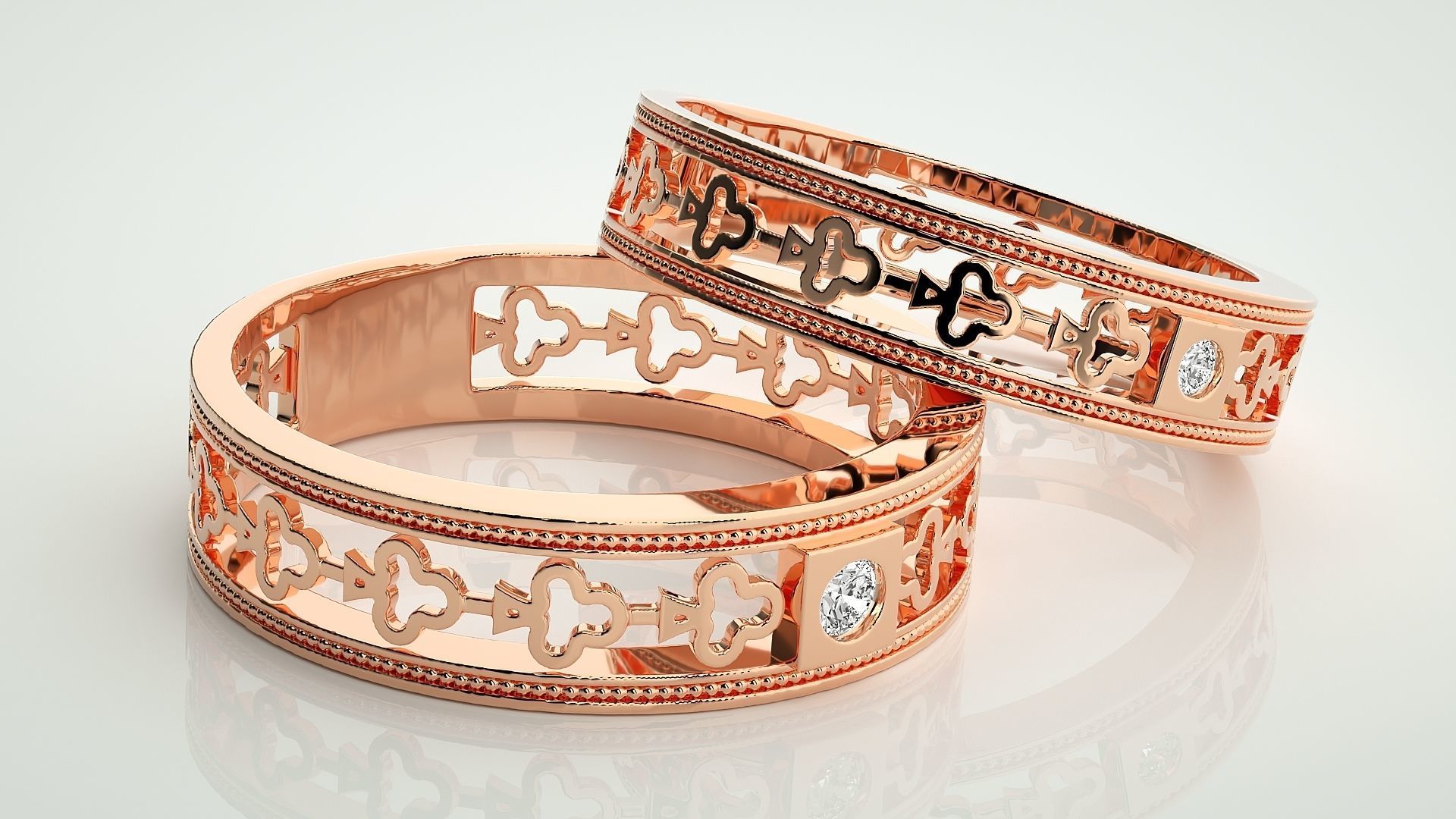 Clubs Theme Solitaire Couple Band Ring 3dm stl render detail 3D print model_1