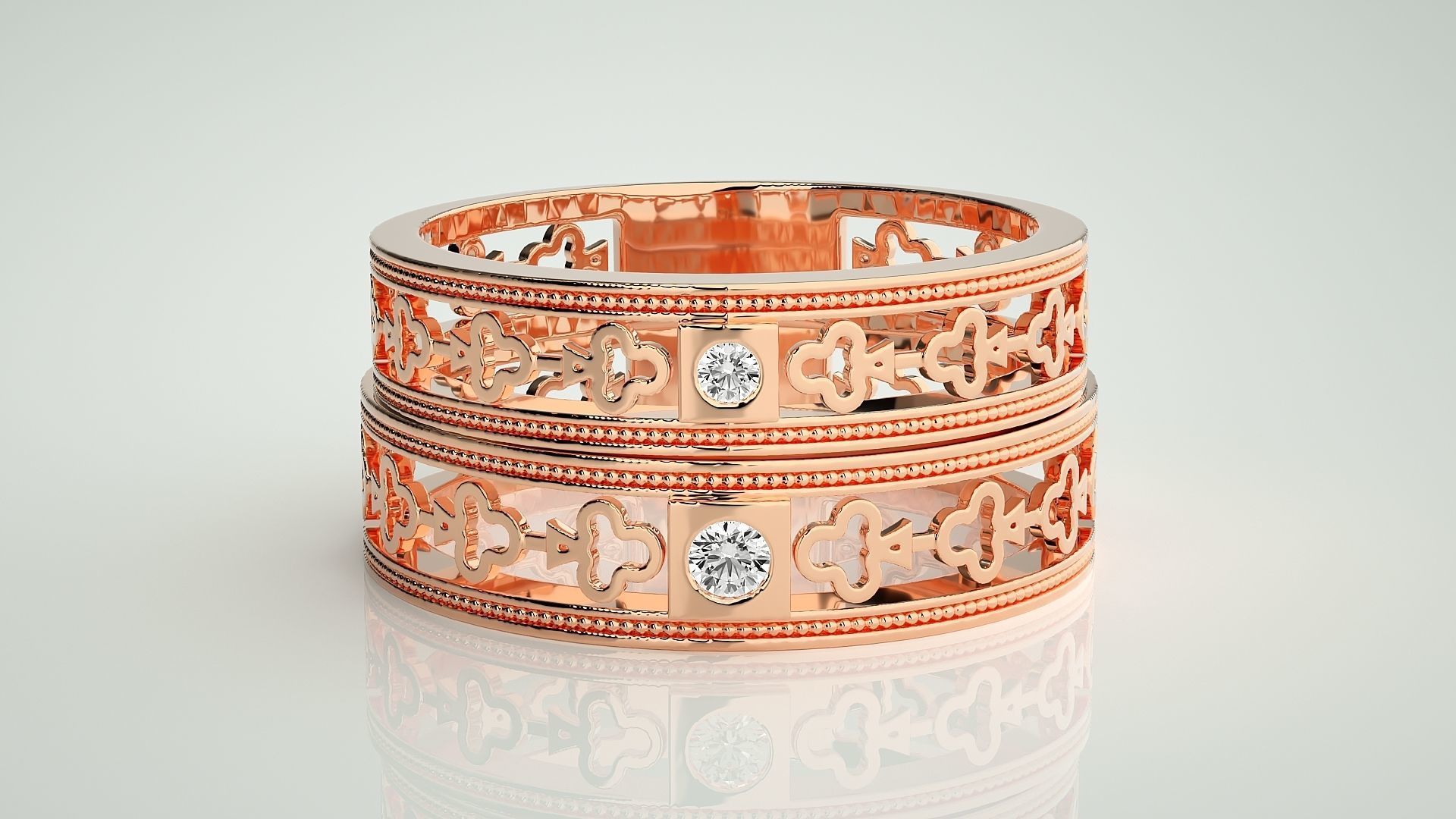 Clubs Theme Solitaire Couple Band Ring 3dm stl render detail 3D print model_2