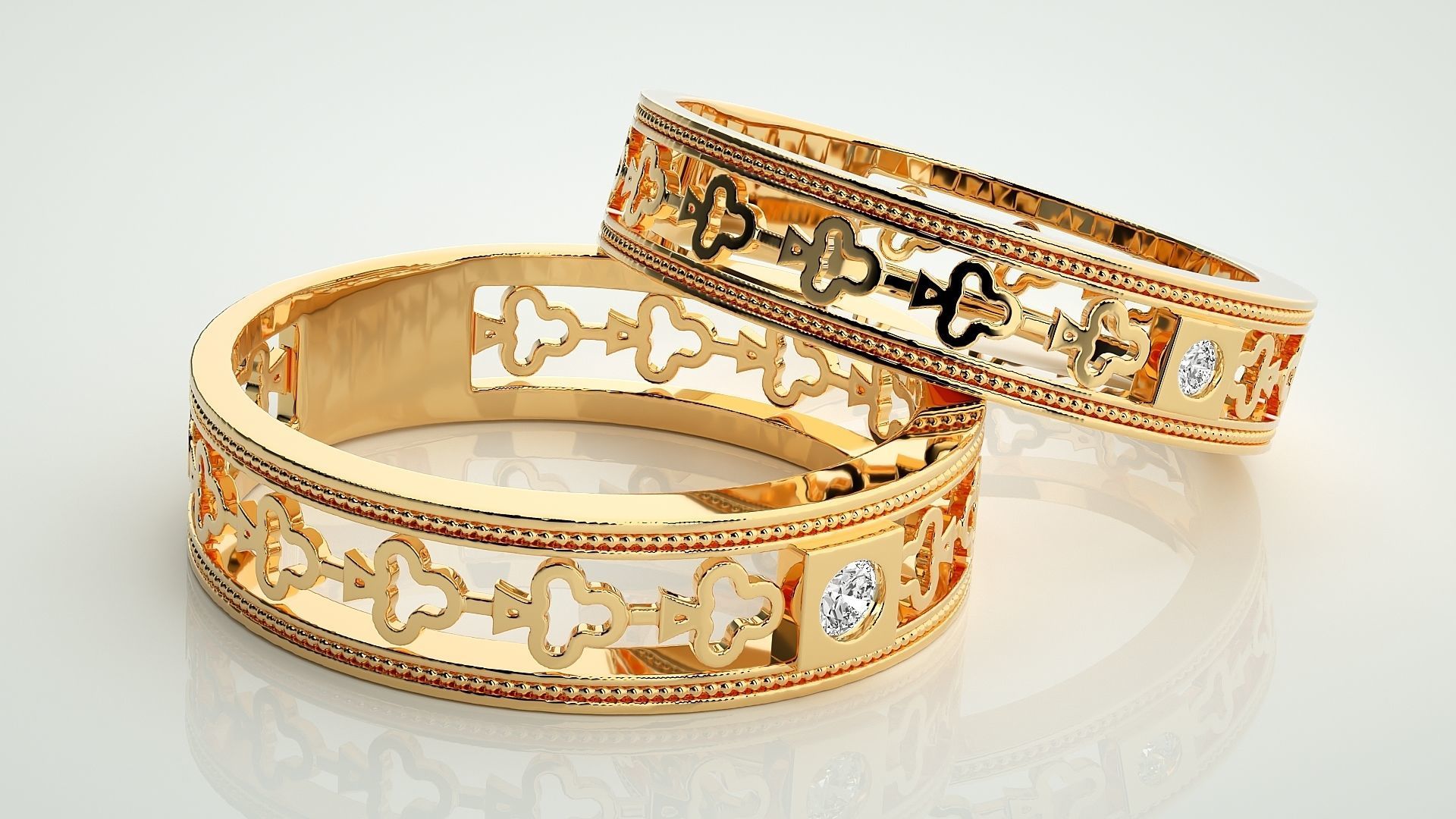 Clubs Theme Solitaire Couple Band Ring 3dm stl render detail 3D print model_10