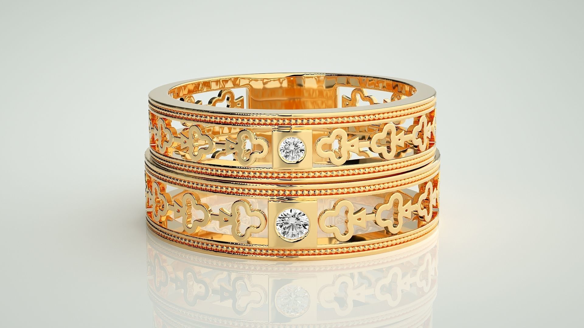 Clubs Theme Solitaire Couple Band Ring 3dm stl render detail 3D print model_11