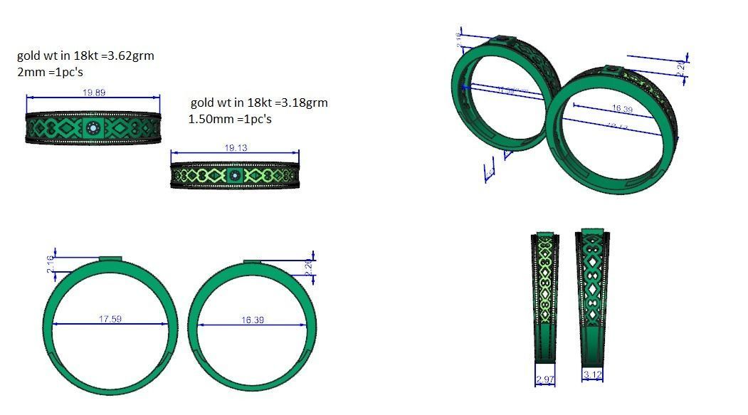 Solitaire Mesh Couple Band Ring 3dm stl render detail 3D print model_4