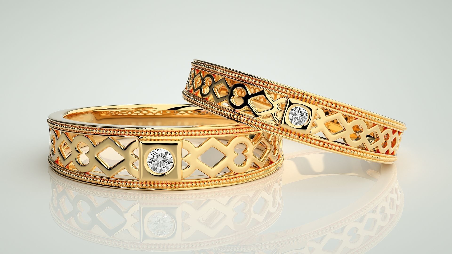 Solitaire Mesh Couple Band Ring 3dm stl render detail 3D print model_9