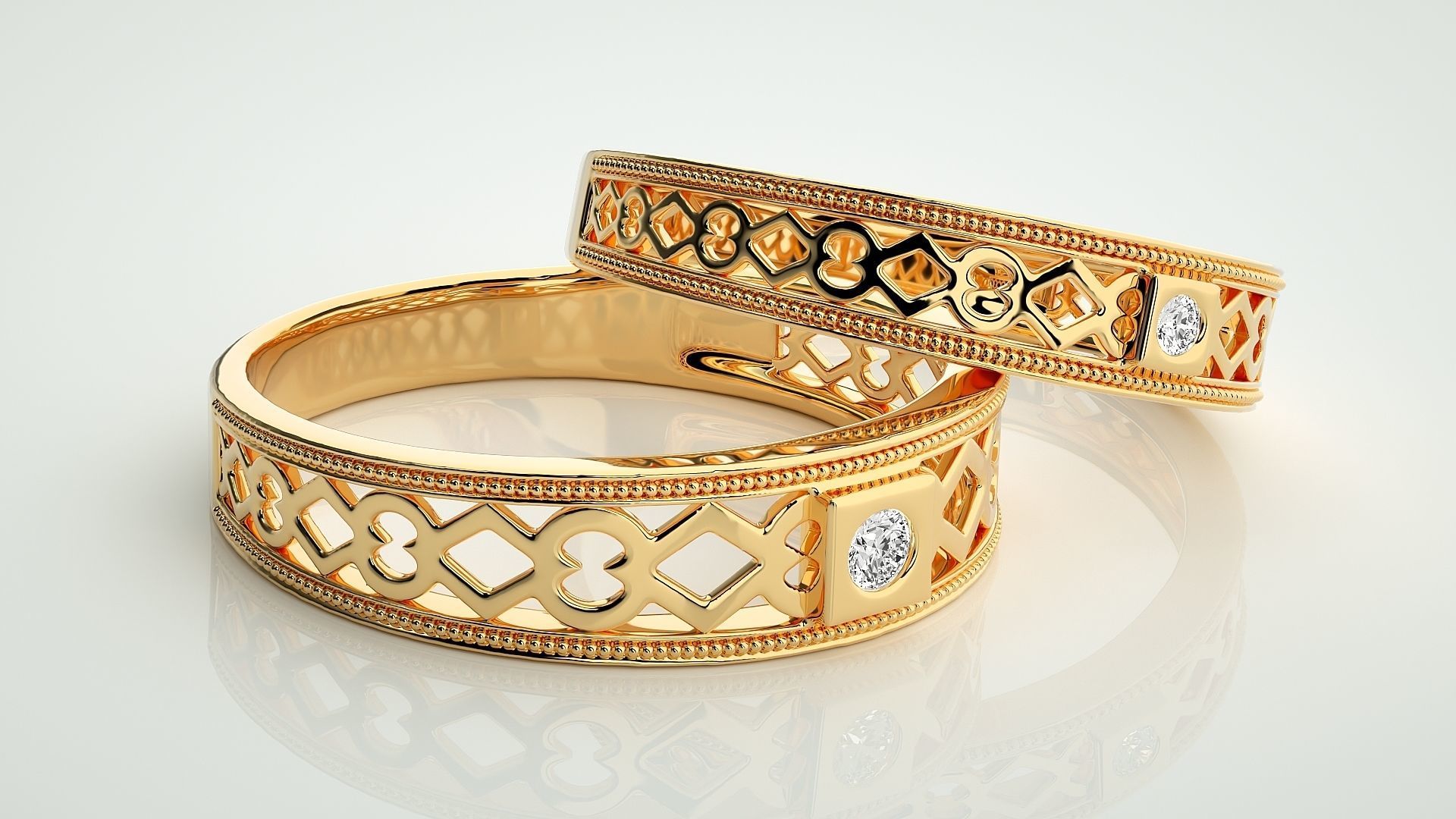 Solitaire Mesh Couple Band Ring 3dm stl render detail 3D print model_10