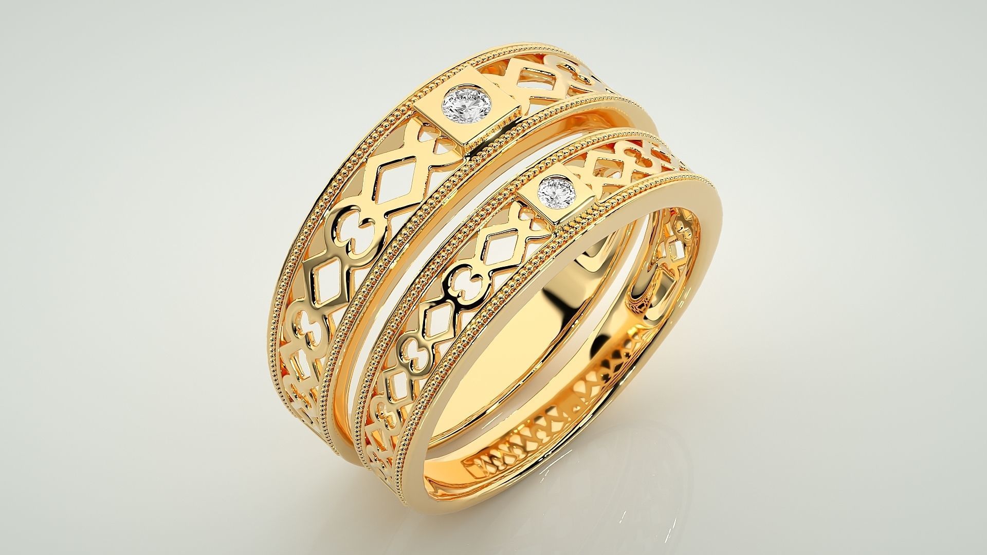 Solitaire Mesh Couple Band Ring 3dm stl render detail 3D print model_12