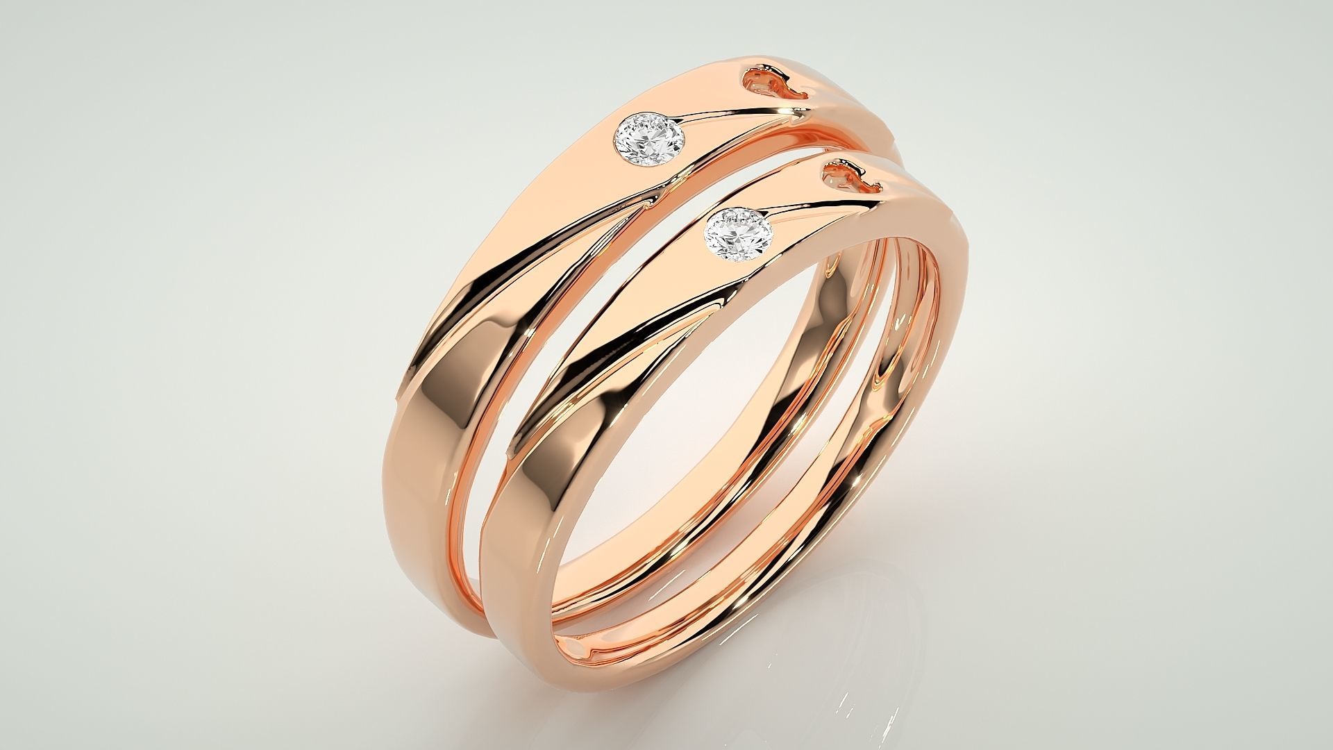 Solitaire Love Valentine Heart Couple Band Ring 3dm stl render 3D print model_4