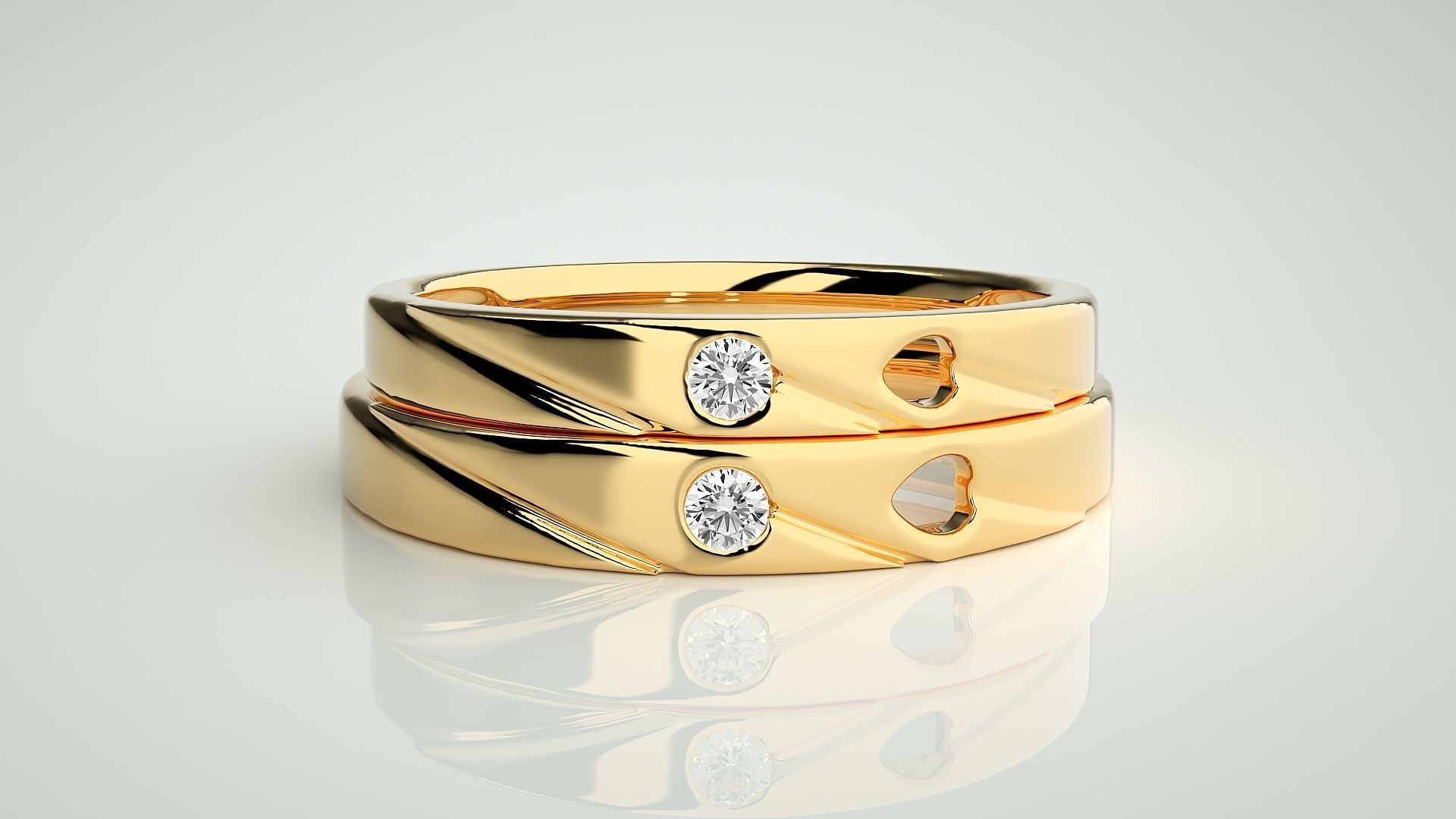 Solitaire Love Valentine Heart Couple Band Ring 3dm stl render 3D print model_11