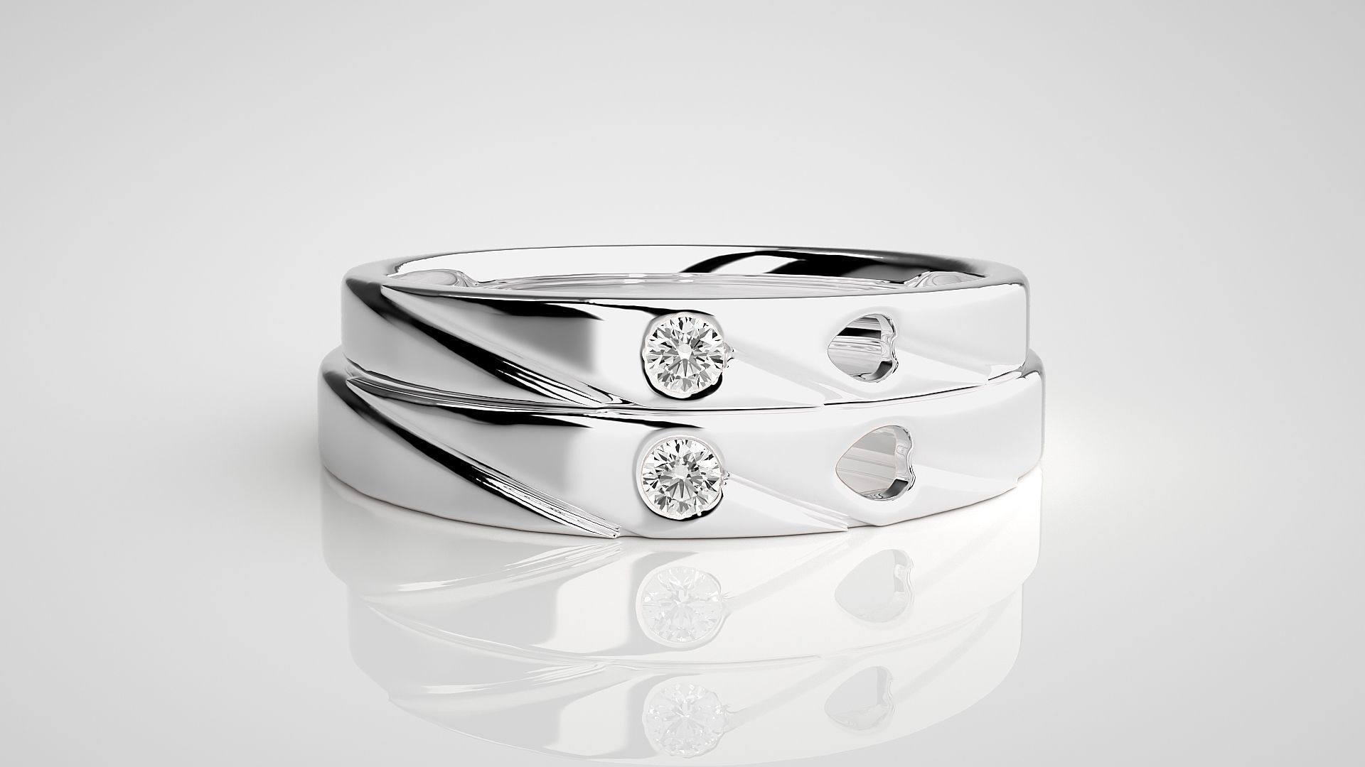 Solitaire Love Valentine Heart Couple Band Ring 3dm stl render 3D print model_7