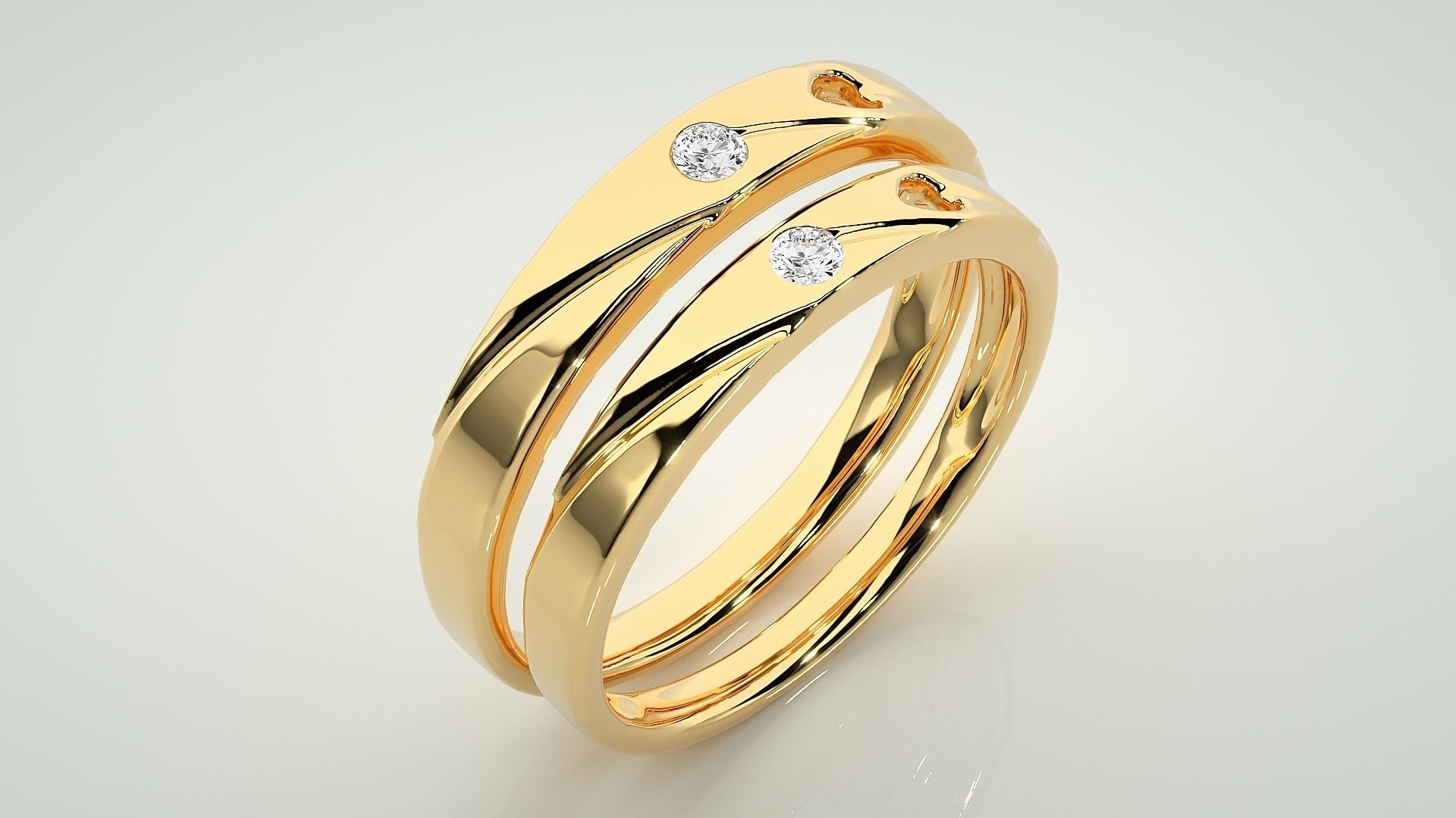 Solitaire Love Valentine Heart Couple Band Ring 3dm stl render 3D print model_12