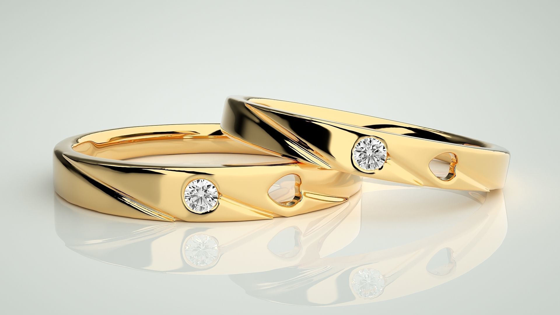 Solitaire Love Valentine Heart Couple Band Ring 3dm stl render 3D print model_9