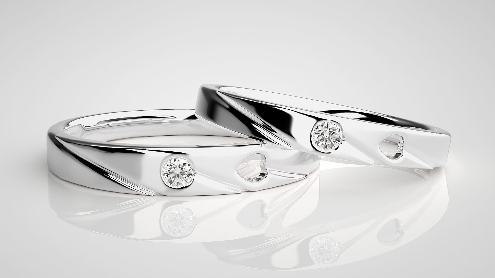 Solitaire Love Valentine Heart Couple Band Ring 3dm stl render 3D print model_5