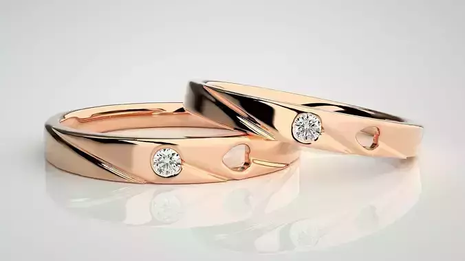 Solitaire Love Valentine Heart Couple Band Ring 3dm stl render