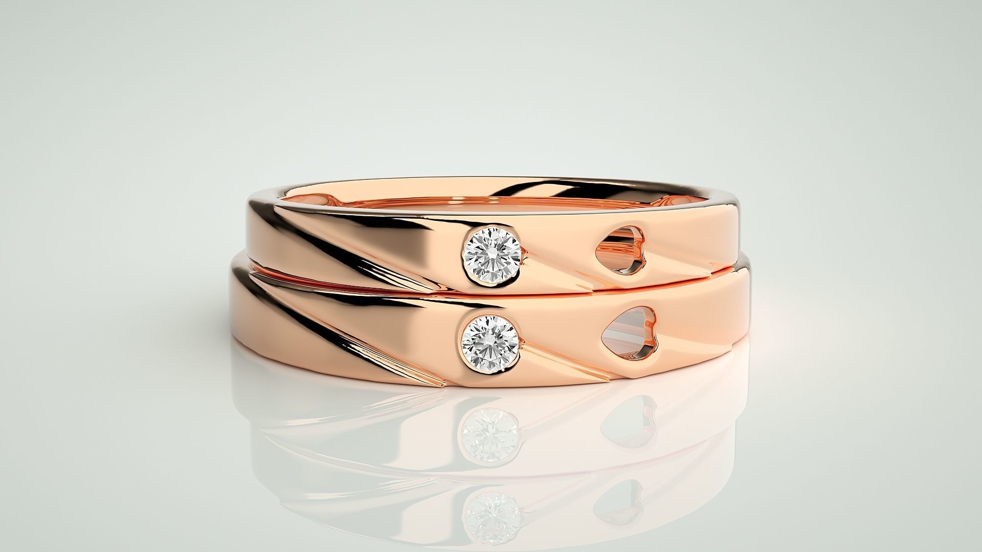 Solitaire Love Valentine Heart Couple Band Ring 3dm stl render 3D print model_2