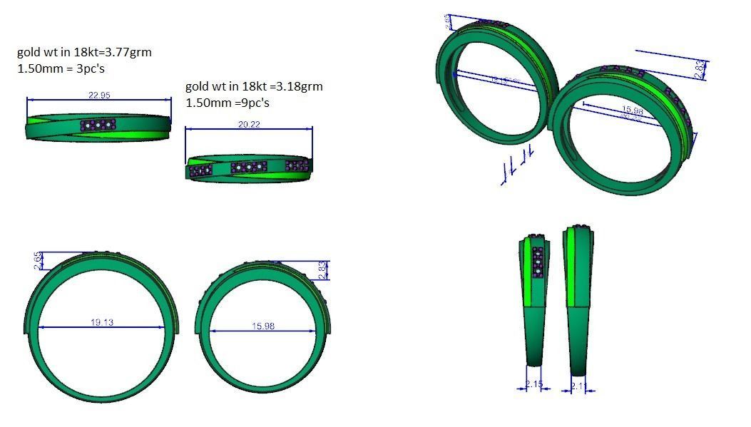 Couple Band Ring 3dm stl render detail 3D print model_3