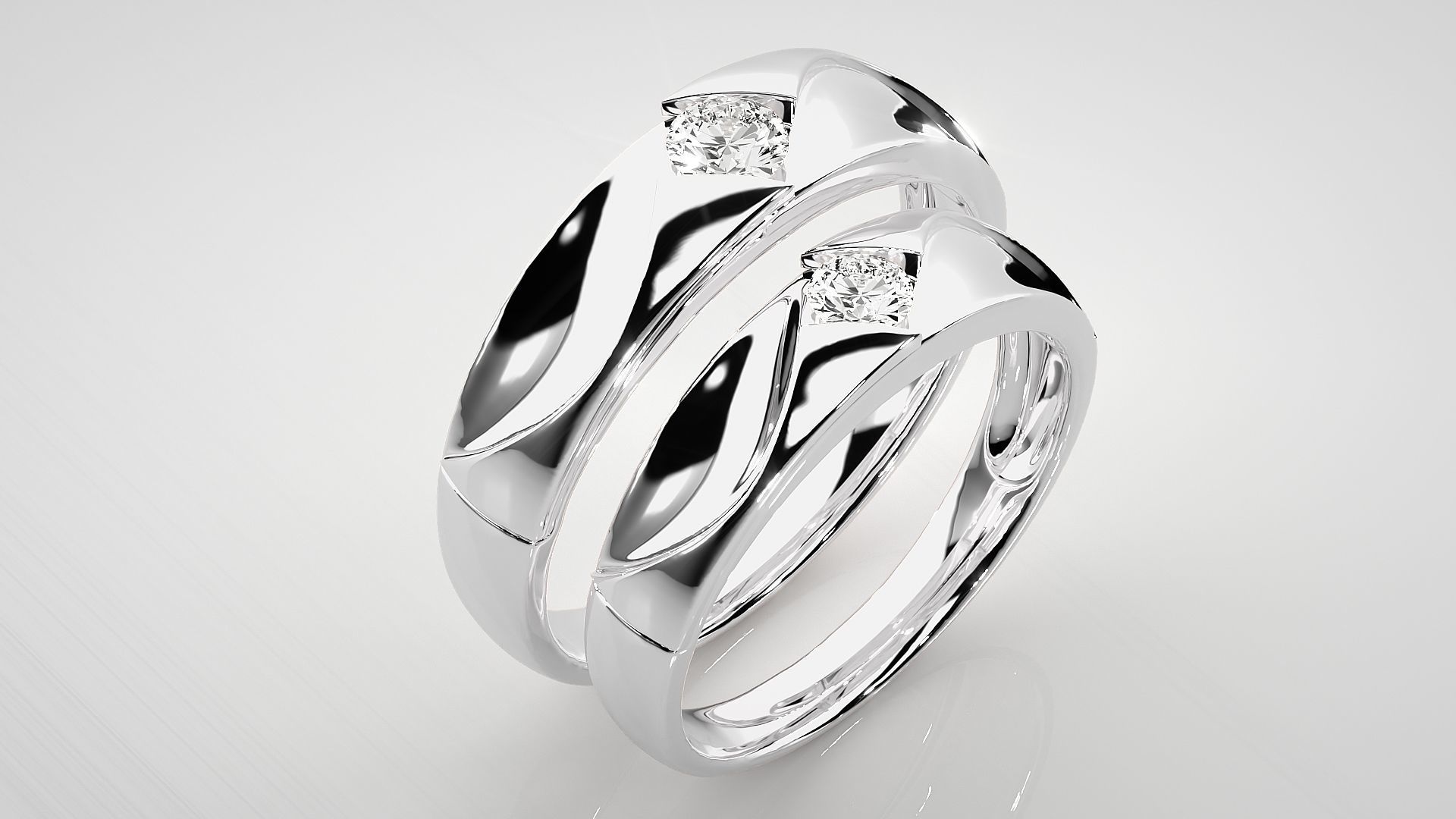 Solitaire Couple Band Ring 3dm stl render detail 3D print model_7