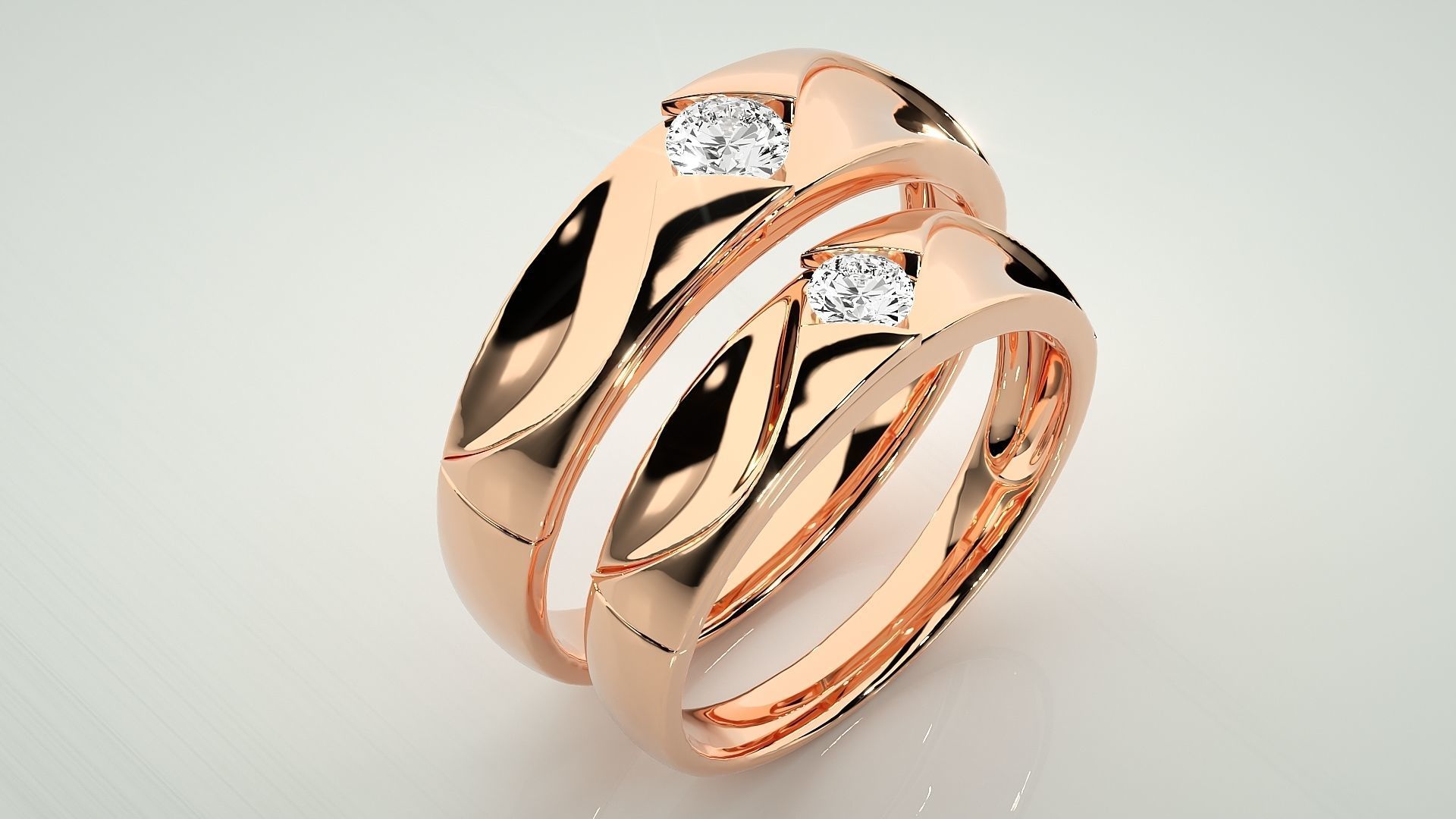 Solitaire Couple Band Ring 3dm stl render detail 3D print model_3
