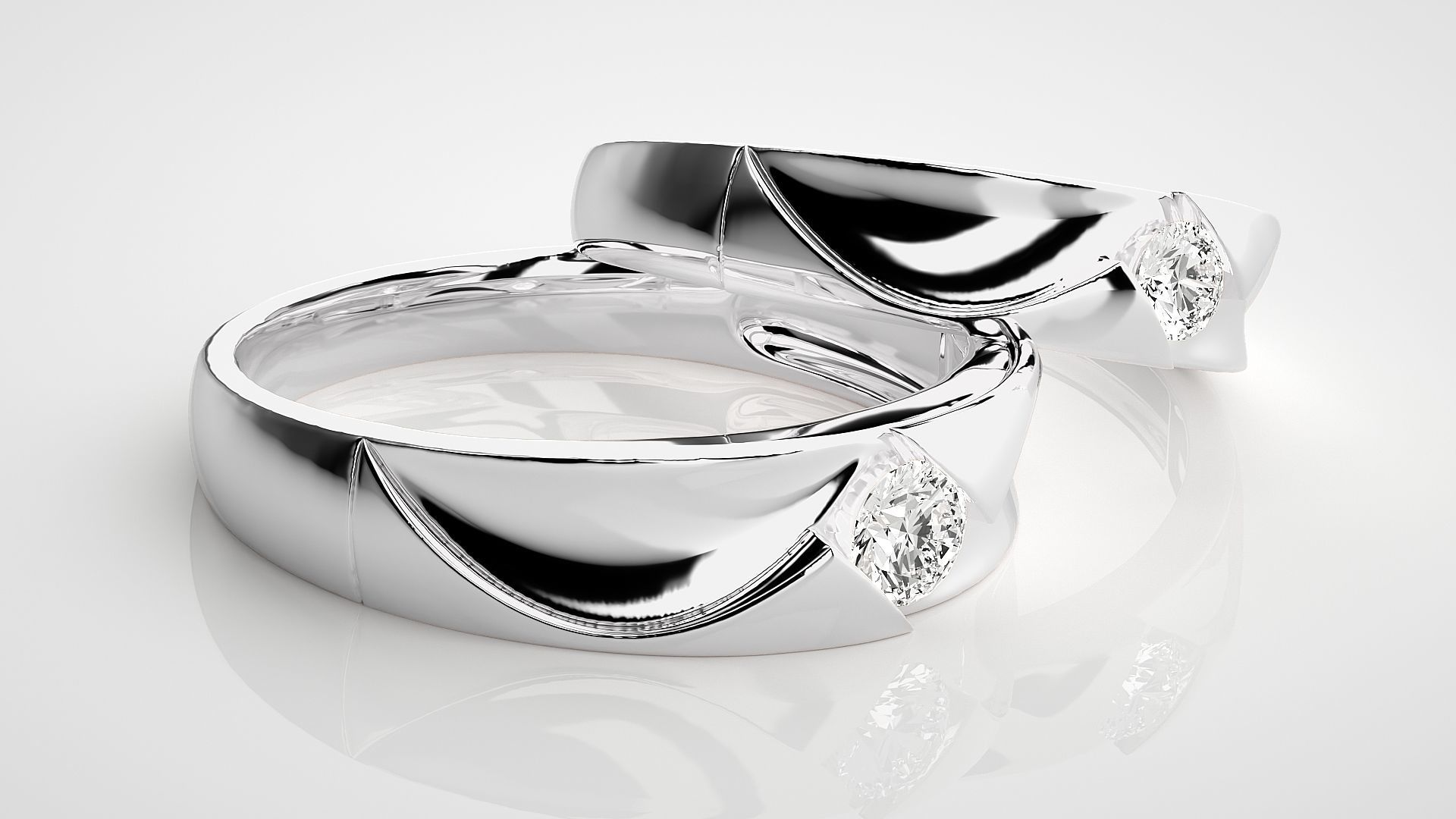 Solitaire Couple Band Ring 3dm stl render detail 3D print model_5