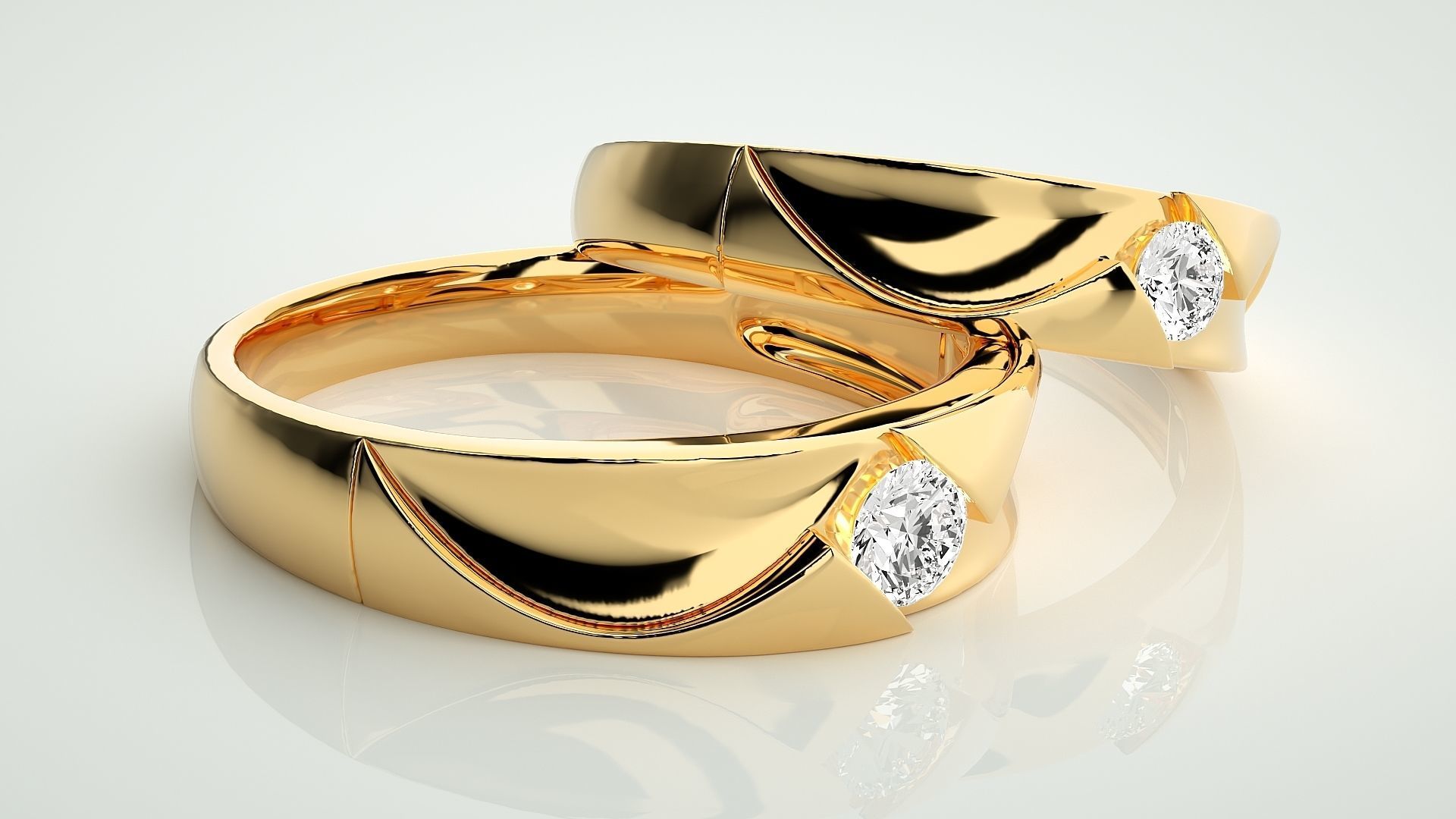 Solitaire Couple Band Ring 3dm stl render detail 3D print model_9