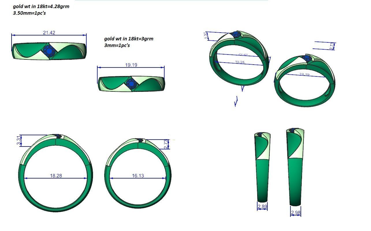 Solitaire Couple Band Ring 3dm stl render detail 3D print model_12