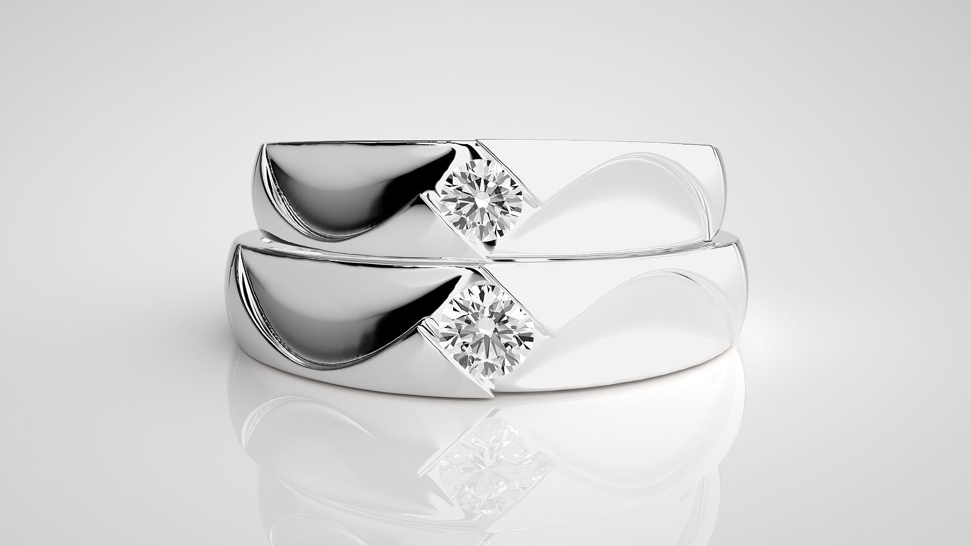 Solitaire Couple Band Ring 3dm stl render detail 3D print model_6