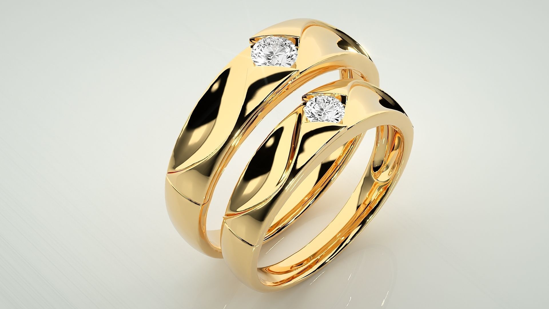 Solitaire Couple Band Ring 3dm stl render detail 3D print model_11